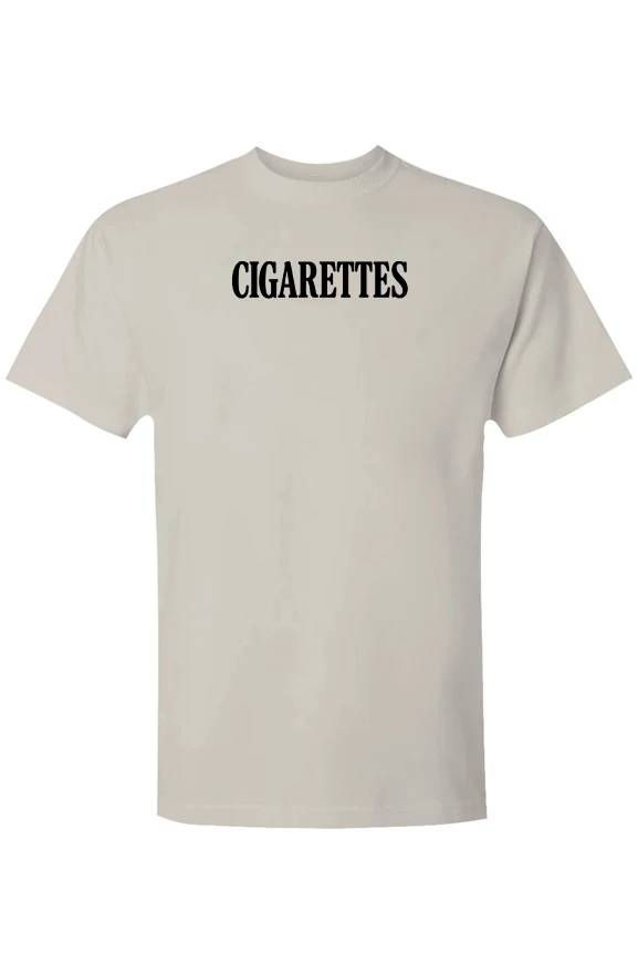 The Original Cigarettes T-Shirt, a bone 6.1 oz cotton tee with the word CIGARETTES printed across the chest.